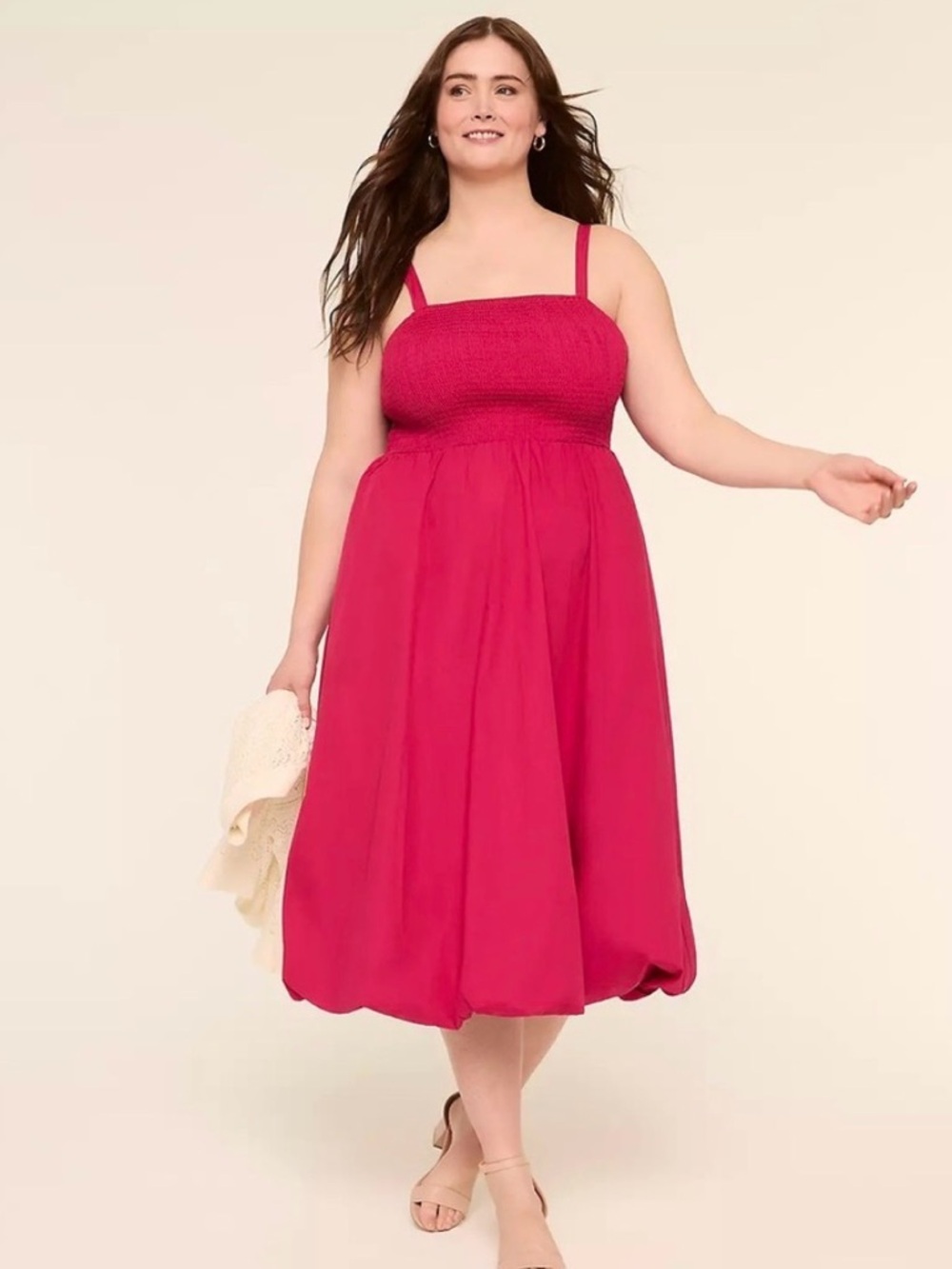 Lane Bryant Fuchsia Smocked Strap Midi Dress
